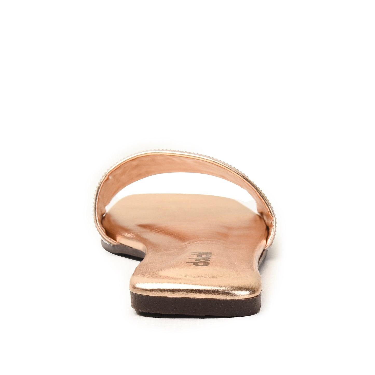 Rose Gold Flats with Silver Strap Slippers | 594L-PX