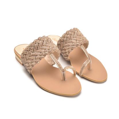 Golden Braided Toe Ring Flats for Women Slippers | 776R-X Dolcis
