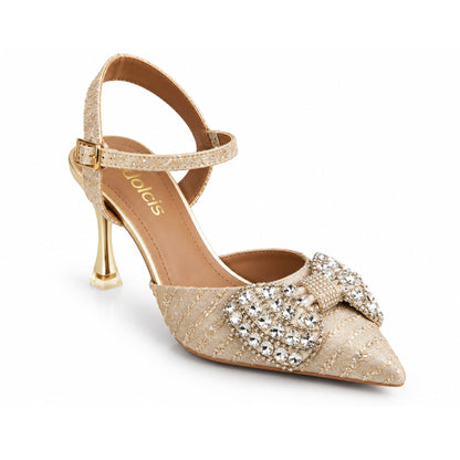 Golden Floral Petal Block‑Heel | 440P-X