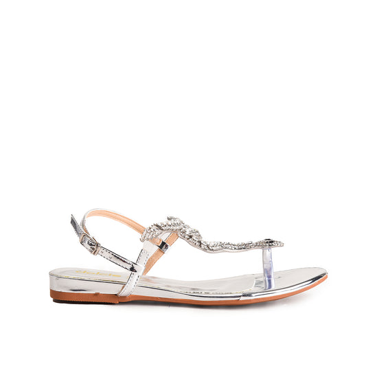 Silver Elegant Bridal Flat Slippers | 240H-S