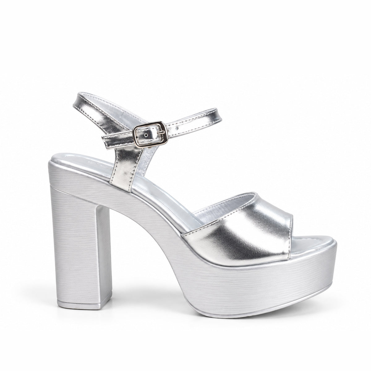 Silver Crystal Ankle Strap Block Heels | 238H-S