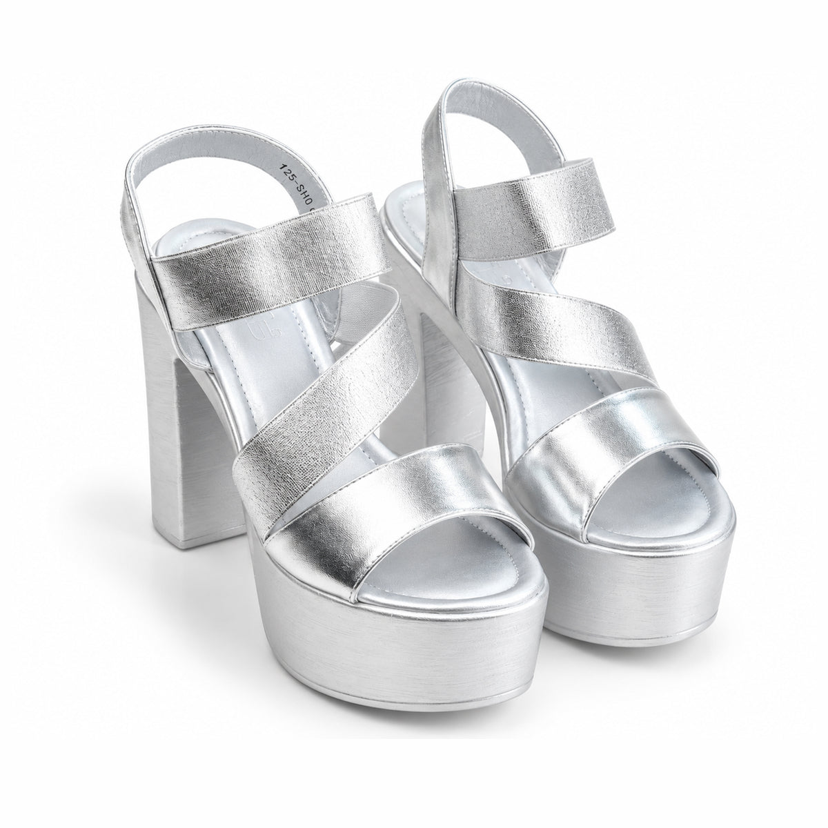 Silver Crystal Ankle Strap Block Heels | 279H-S