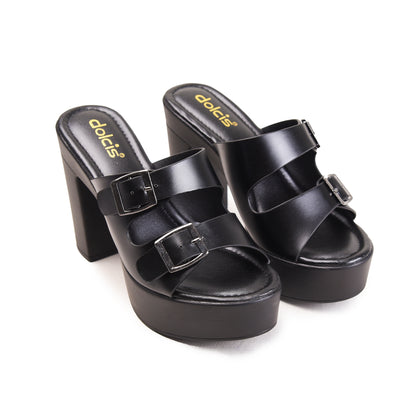 Black Chunky Block Heels | 546M-C