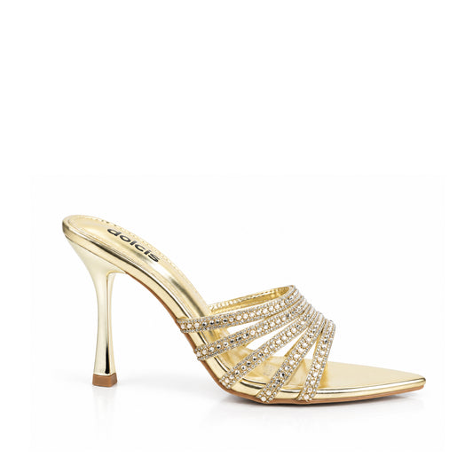 Golden Crystal Strap Party Heels | 512N-X
