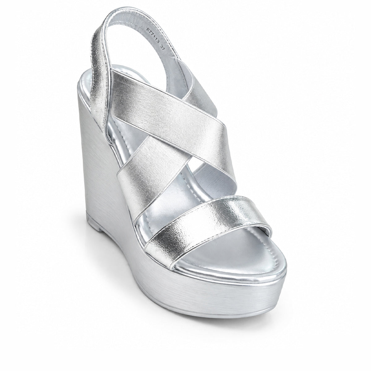 Silver Crystal Ankle Strap Block Heels | 278H-S