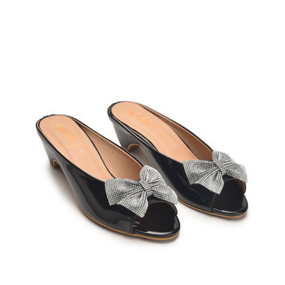Elegant Black Bow Wedge Heels | 561L-C Dolcis