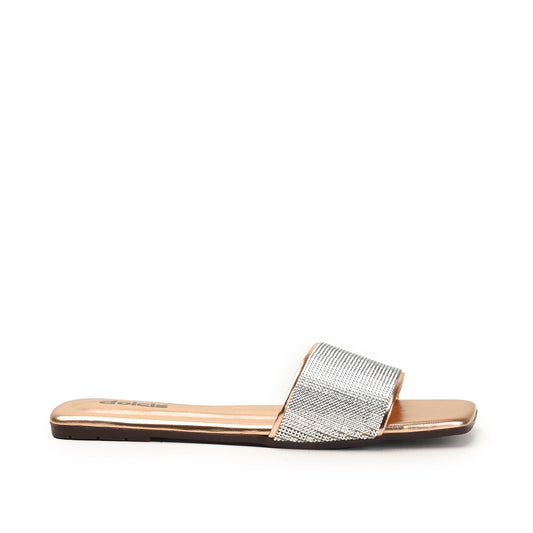 Rose Gold Flats with Silver Strap Slippers | 594L-PX