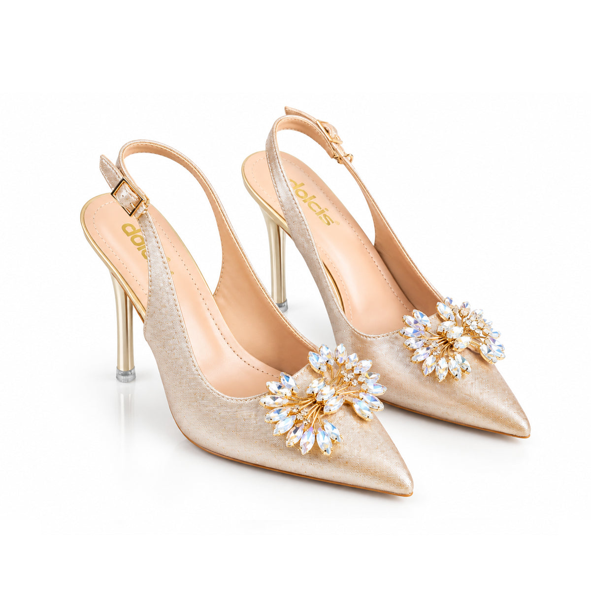 Golden Glittering Floral Petal Block‑Heel | 443P-X