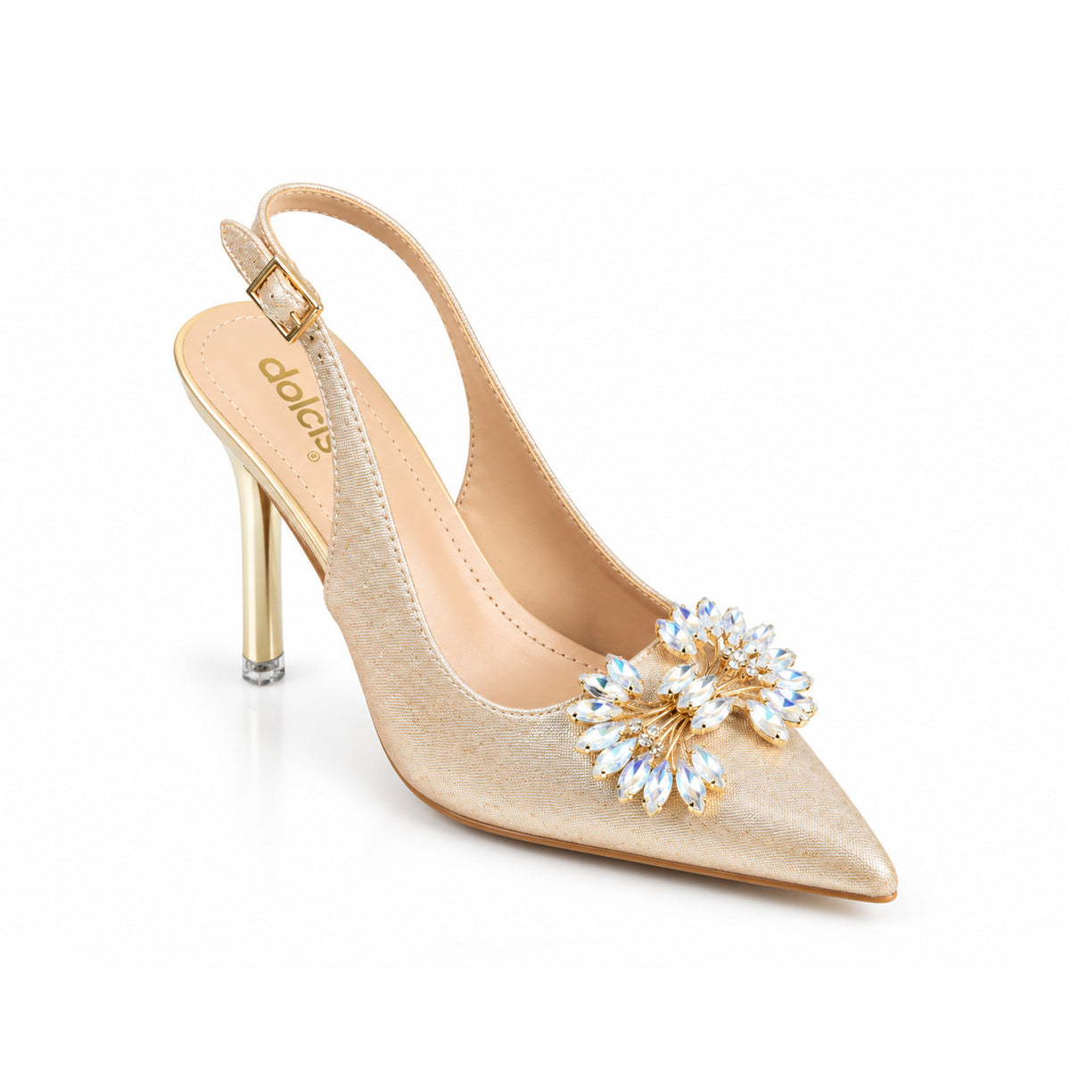 Golden Glittering Floral Petal Block‑Heel | 443P-X