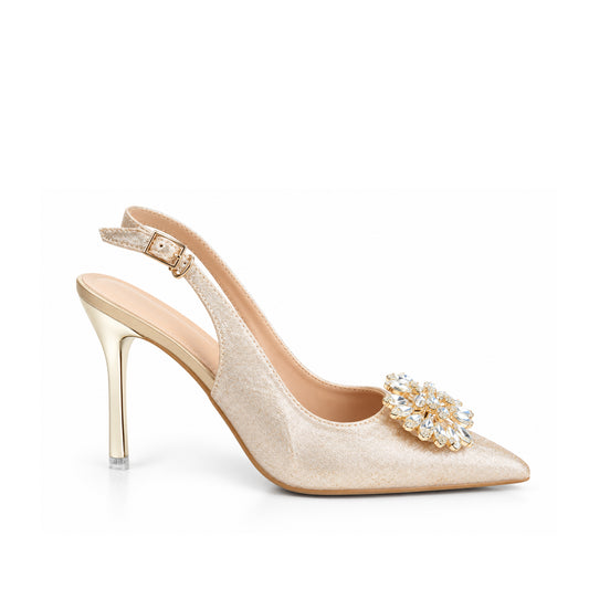 Golden Glittering Floral Petal Block‑Heel | 443P-X