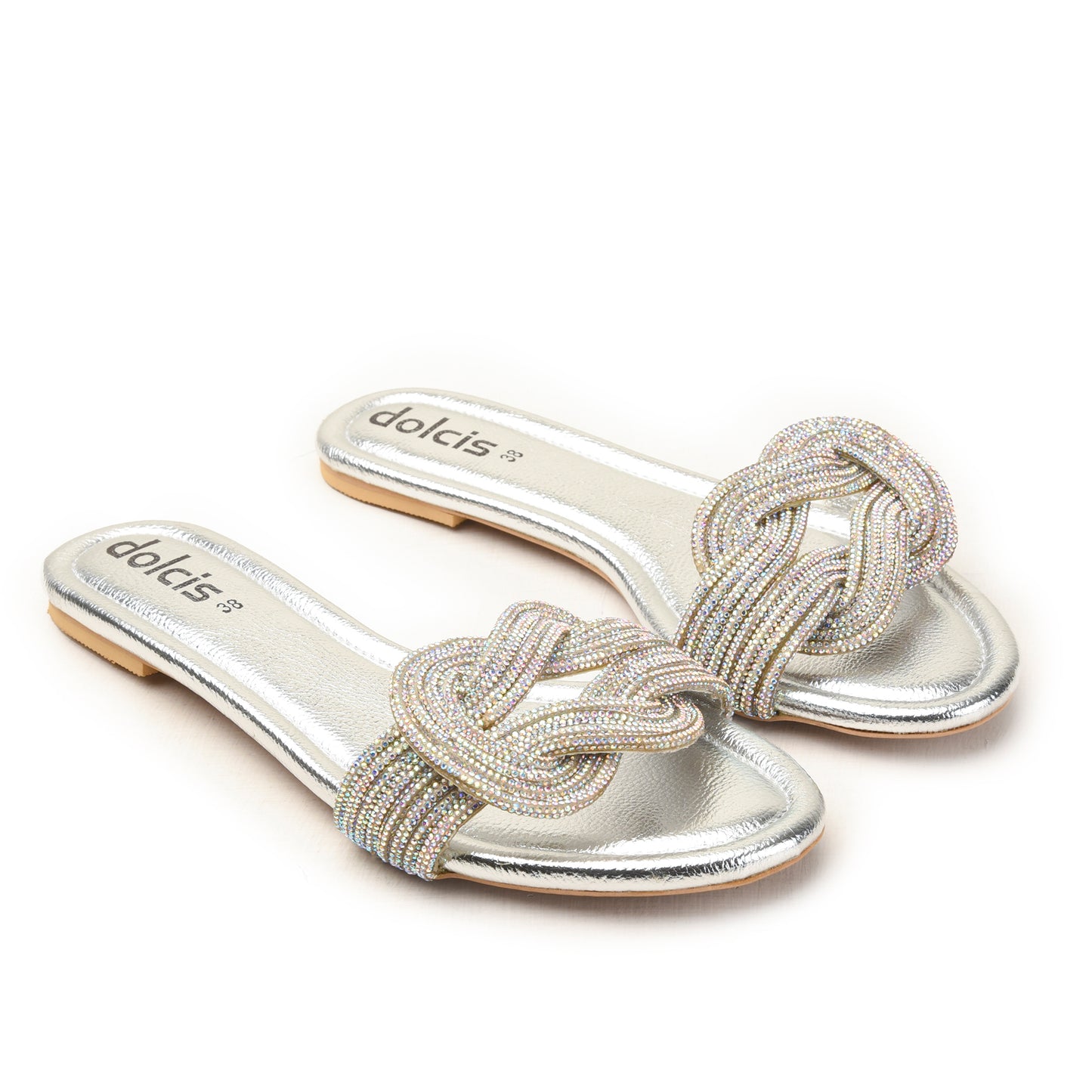 Silver Flats with Bow Strap Detail Slippers | 562L-S