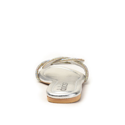 Silver Flats with Bow Strap Detail Slippers | 562L-S