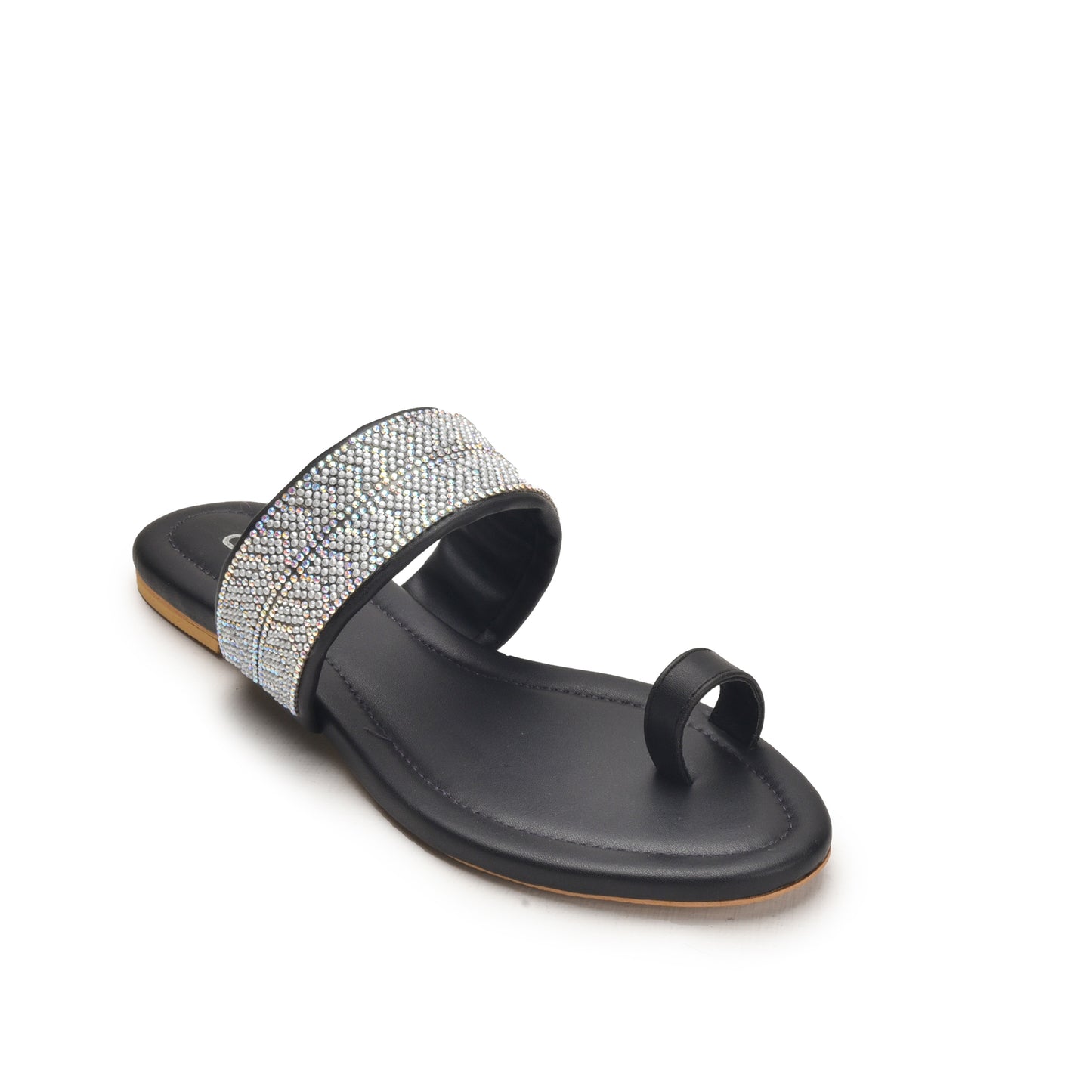 Stylish Black Embellished Toe-Ring Flats Slippers | 775R-C Dolcis
