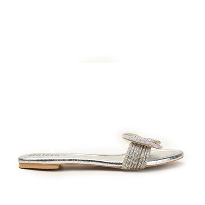 Silver Flats with Bow Strap Detail Slippers | 562L-S