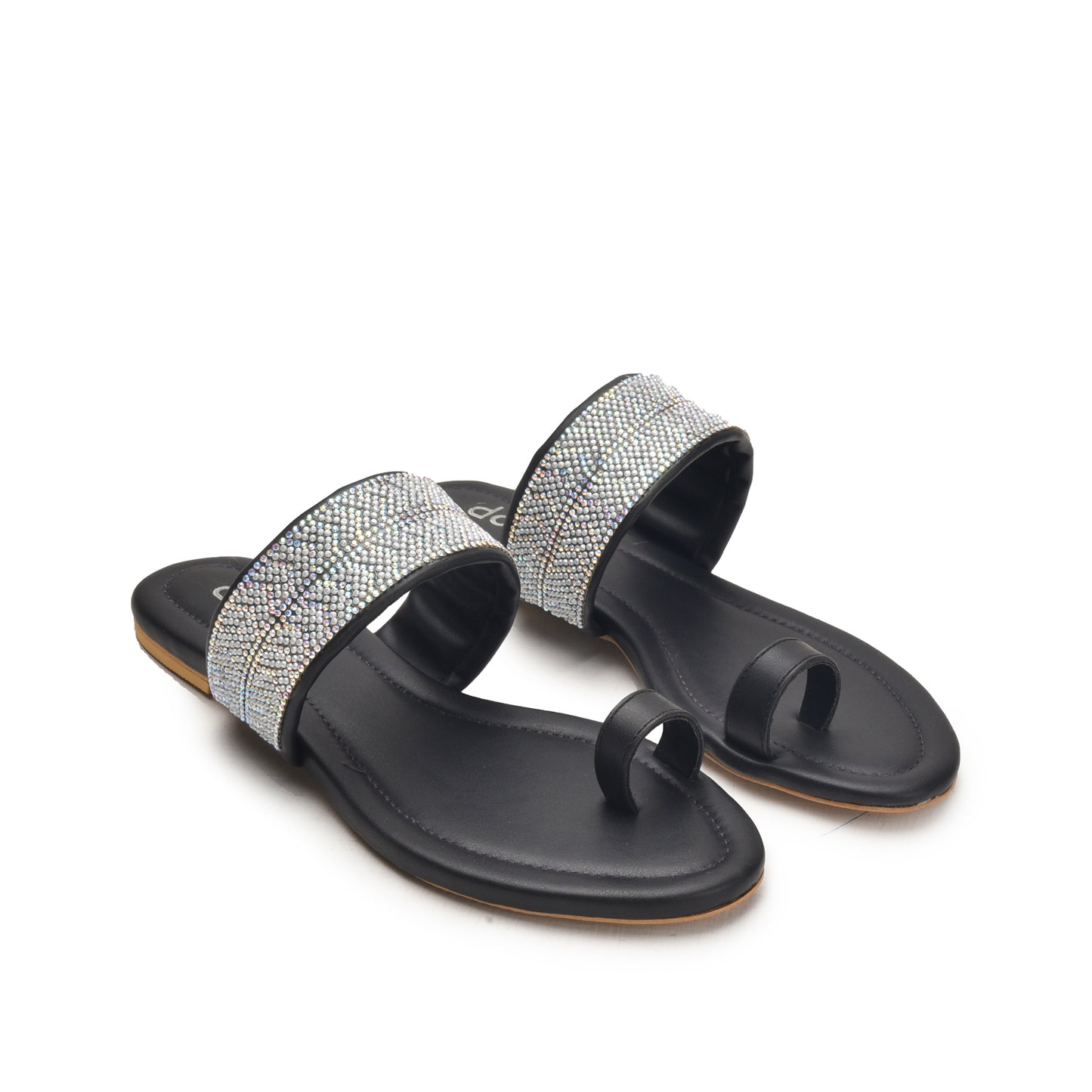 Stylish Black Embellished Toe-Ring Flats Slippers | 775R-C Dolcis