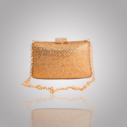 Elegant Golden Rectangular Swarovski Clutch | C1341-X