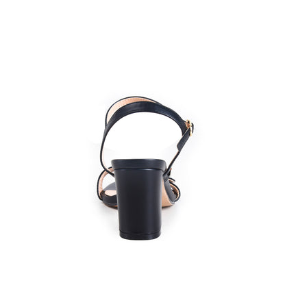 Black Crystal Triple-Strap Block Heels | 257H-C