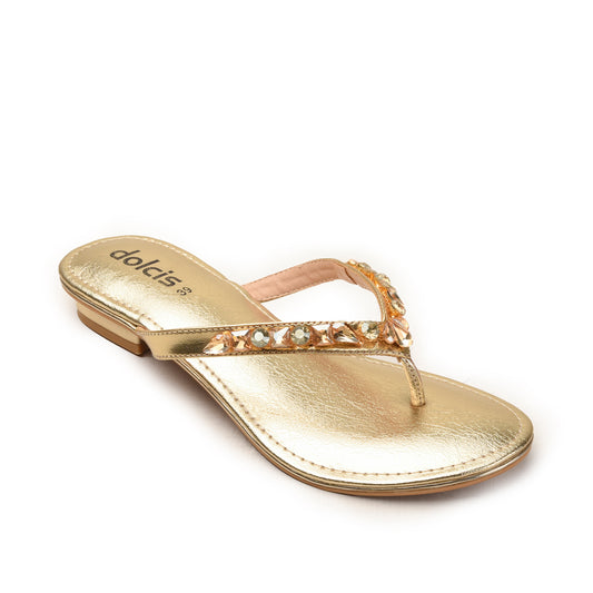 Golden Embellished Flat Sandals for Women Slippers | 783R-X