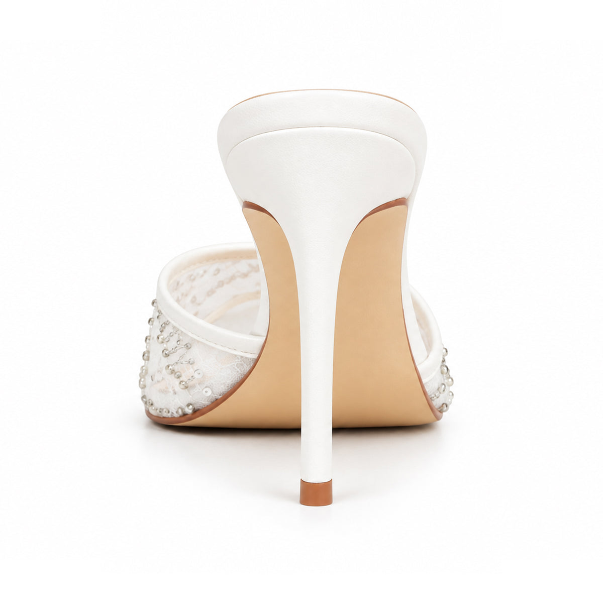 White Textured Pencil Heel Sandals | 507N-W