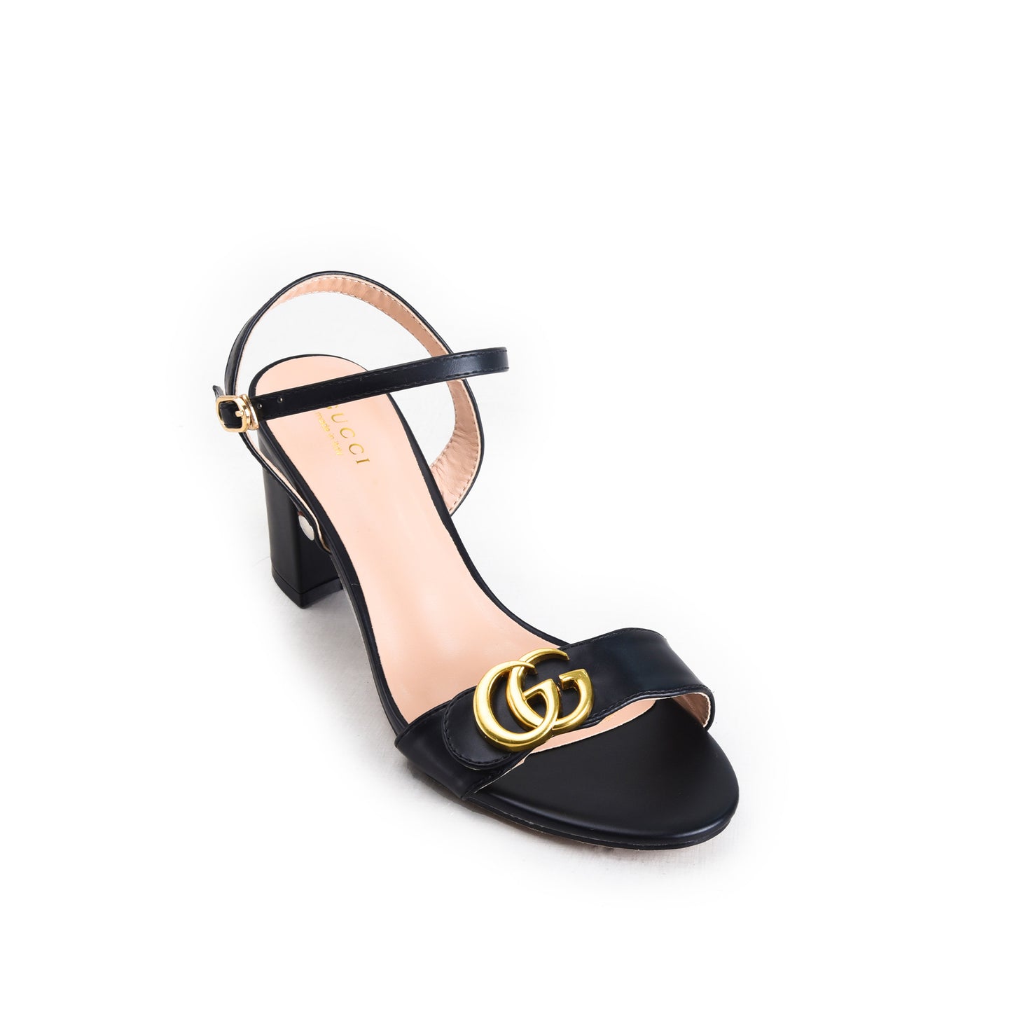 Black Crystal Triple-Strap Block Heels | 257H-C