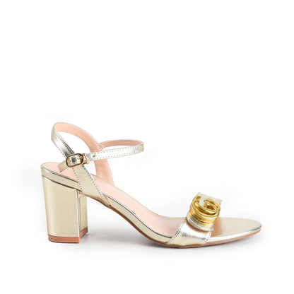 Golden Crystal Triple-Strap Block Heels | 257H-X