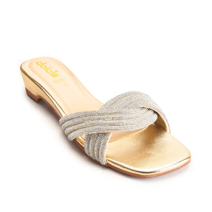 Elegant Gold Embellished Flats Slippers | 548LX Dolcis
