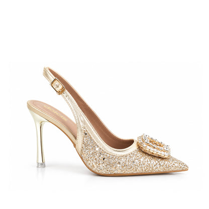Golden Glittering Floral Petal Heel | 442P-X