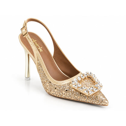 Golden Glittering Floral Petal Heel | 442P-X