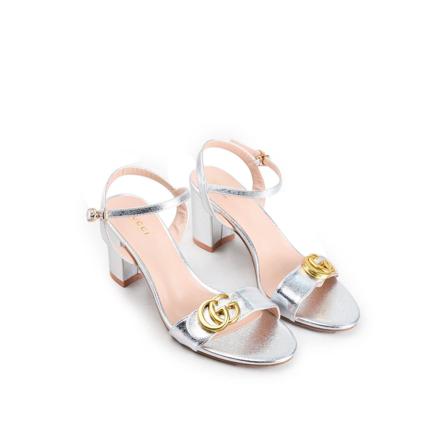 Black Crystal Triple-Strap Block Heels | 257H-S