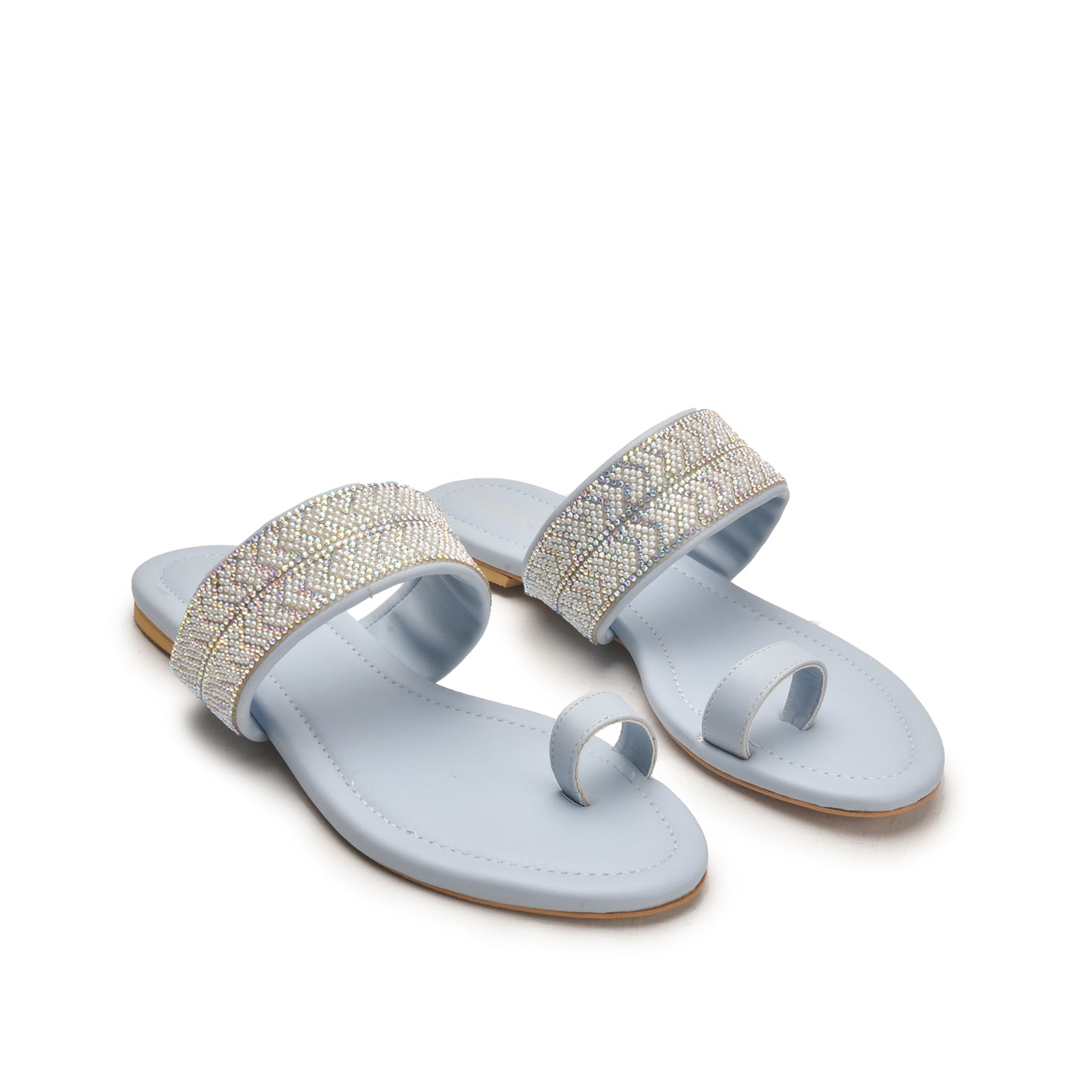 Blue Embellished Toe Ring Flat Sandals for Women Slippers| 775R-N