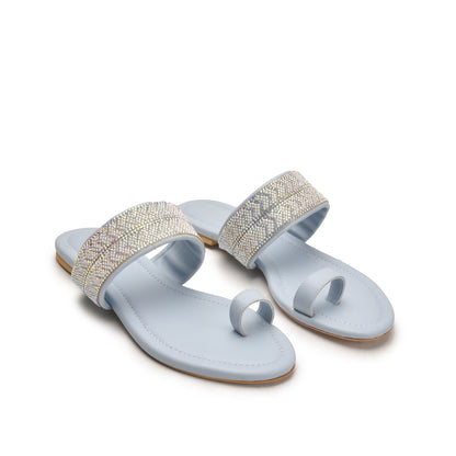 Blue Embellished Toe Ring Flat Sandals for Women Slippers| 775R-N