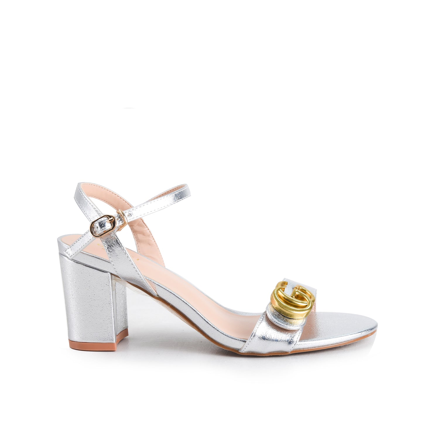 Black Crystal Triple-Strap Block Heels | 257H-S