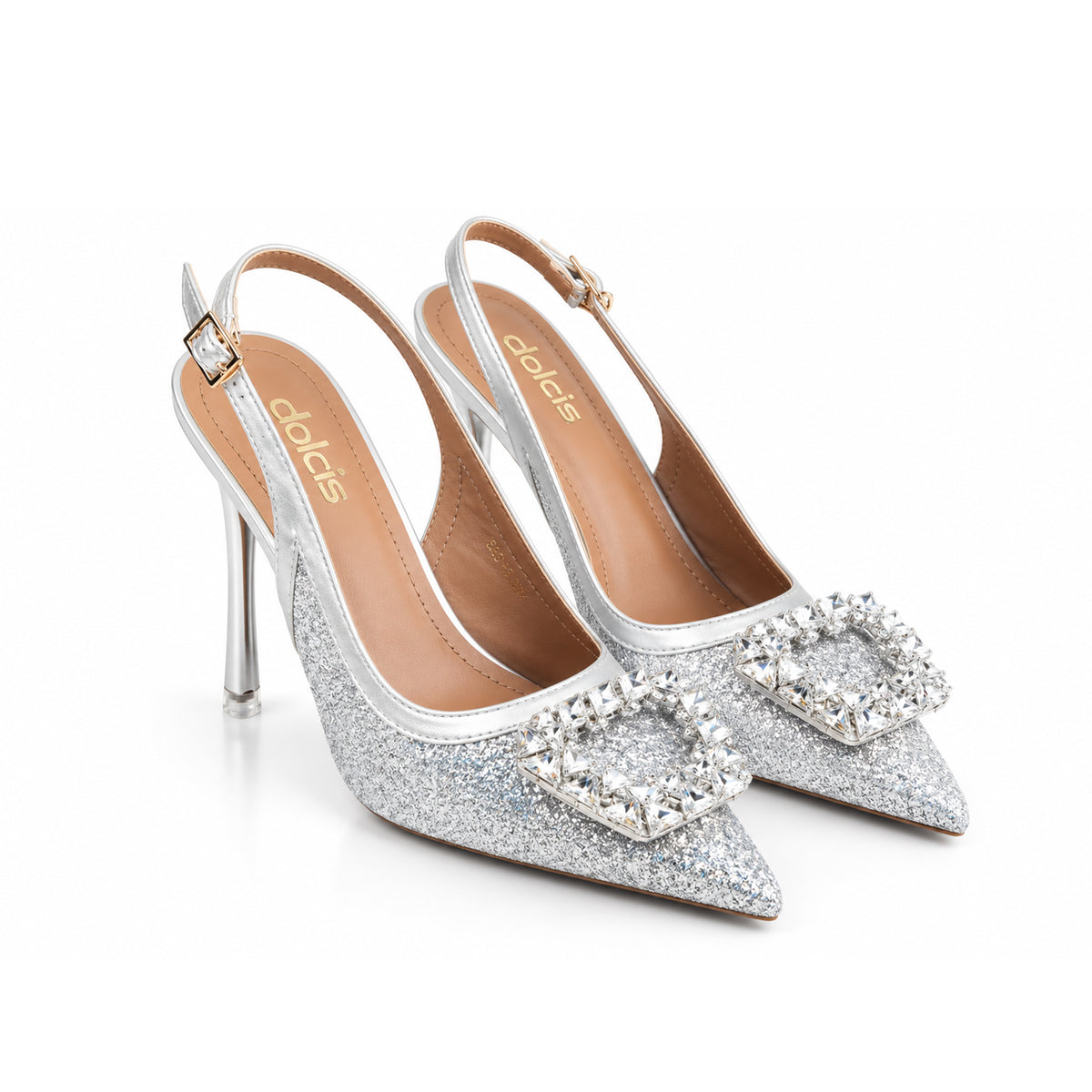 Silver Glittering Floral Petal Heel | 442P-S