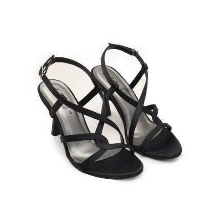 Black Heels with Asymmetric Strap Design | 222H-C