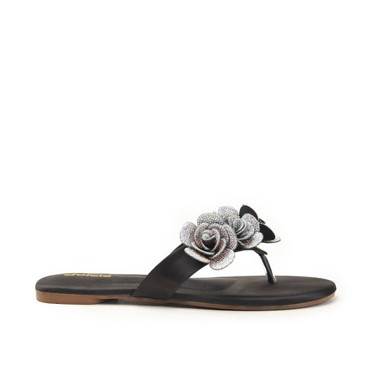 Black Floral Flat Sandals for Women Slippers | 789R-C