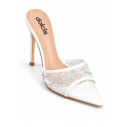White Textured Pencil Heel Sandals | 507N-W