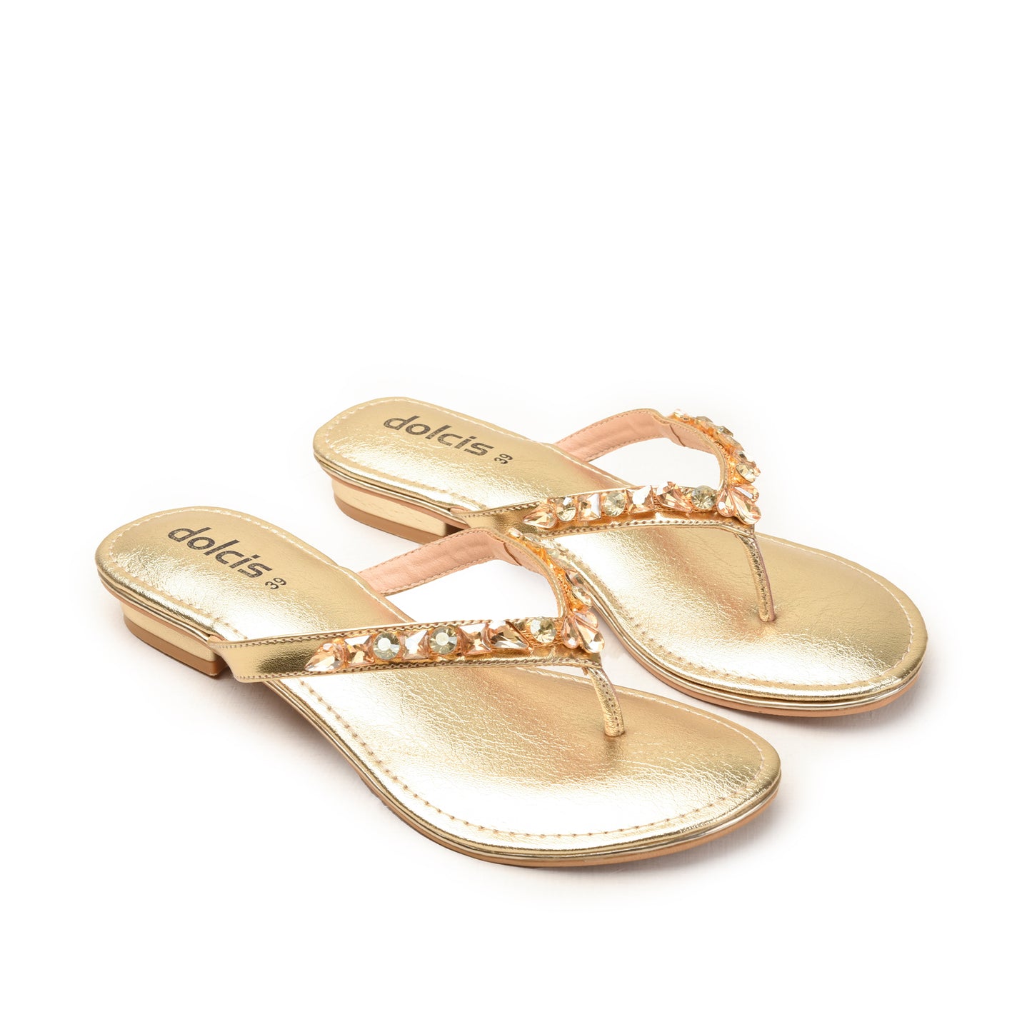 Golden Embellished Flat Sandals for Women Slippers | 783R-X