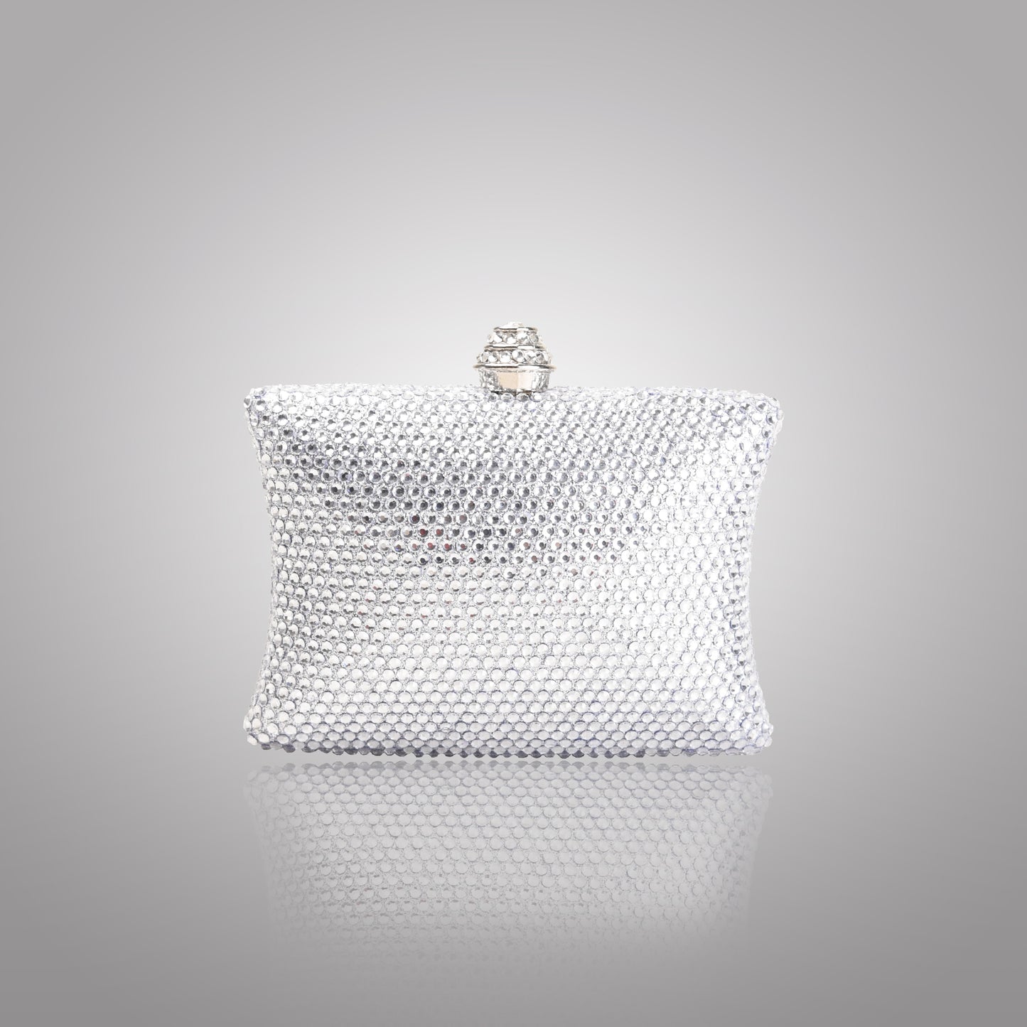Elegant Silver Rectangular Swarovski Clutch | C1434-S