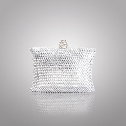 Elegant Silver Rectangular Swarovski Clutch | C1434-S