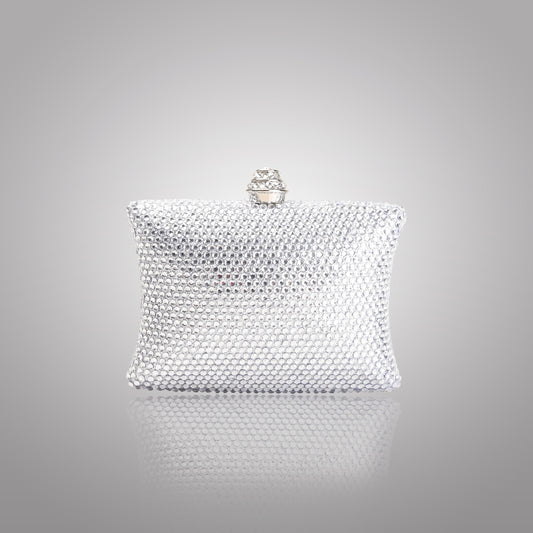 Elegant Silver Rectangular Swarovski Clutch | C1434-S