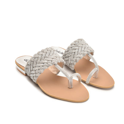 Silver Braided Toe Ring Flats for Women Slippers | 776R-S Dolcis