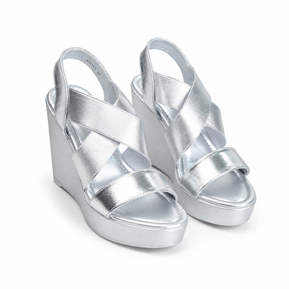 Silver Crystal Ankle Strap Block Heels | 278H-S