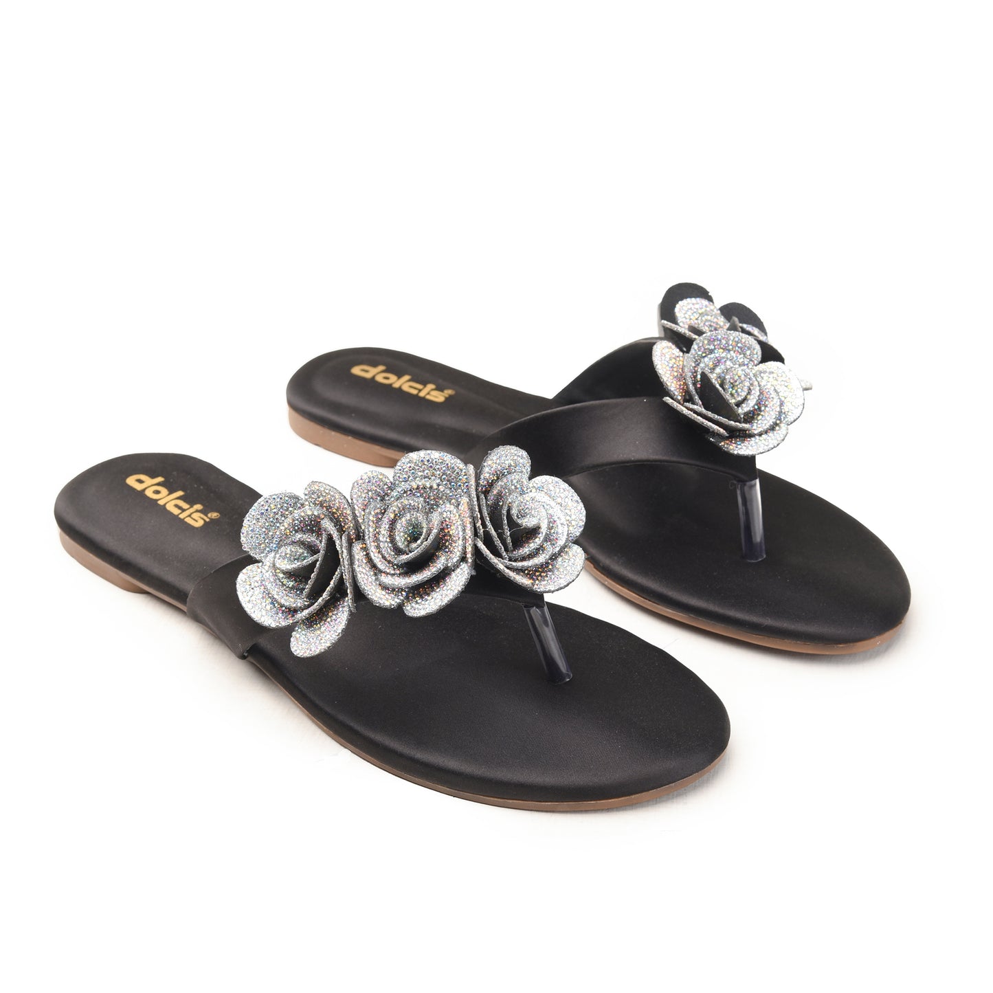 Black Floral Flat Sandals for Women Slippers | 789R-C