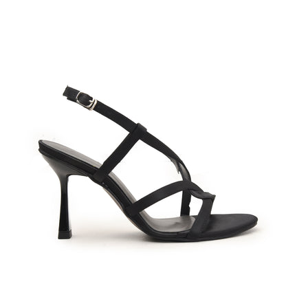 Black Heels with Asymmetric Strap Design | 222H-C