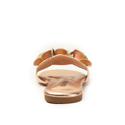 Rose Gold Flat Slides with Glitter Flower Slippers | 518M-PX