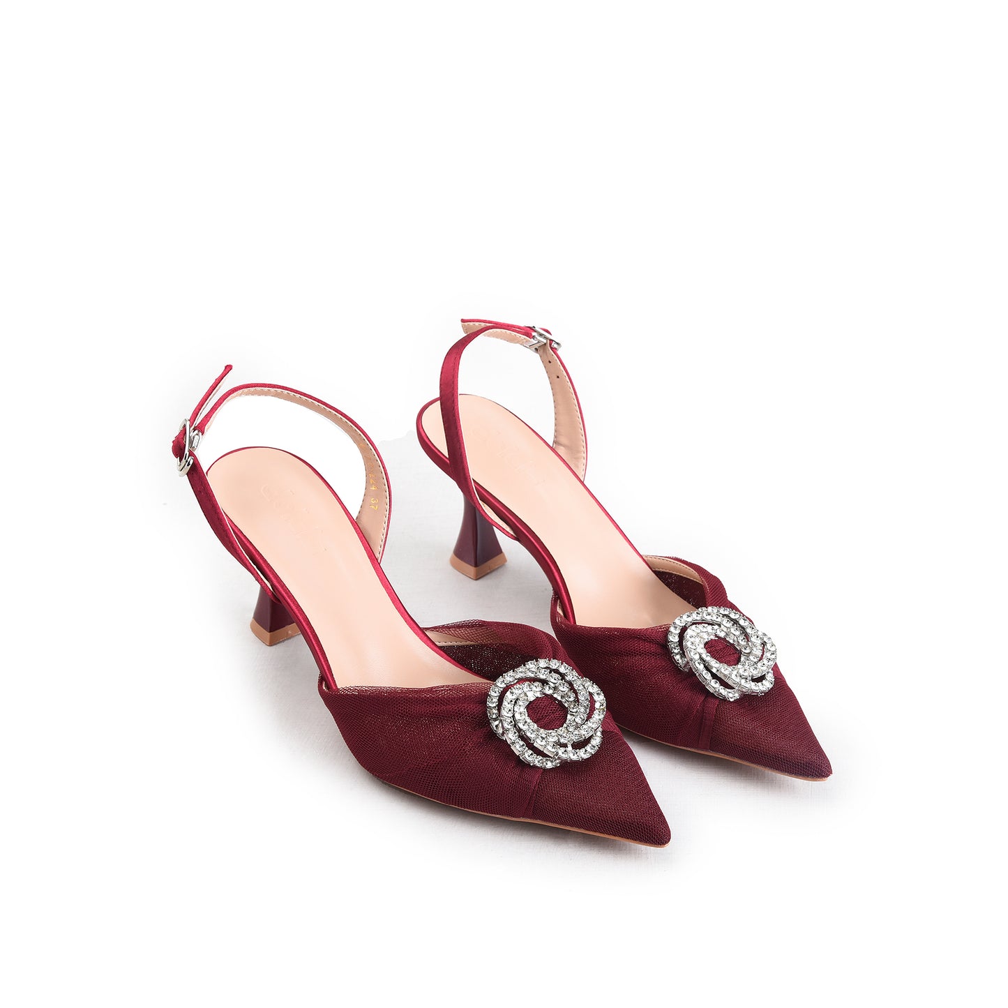 Elegant White Mesh Slingback Heels | 419P-M