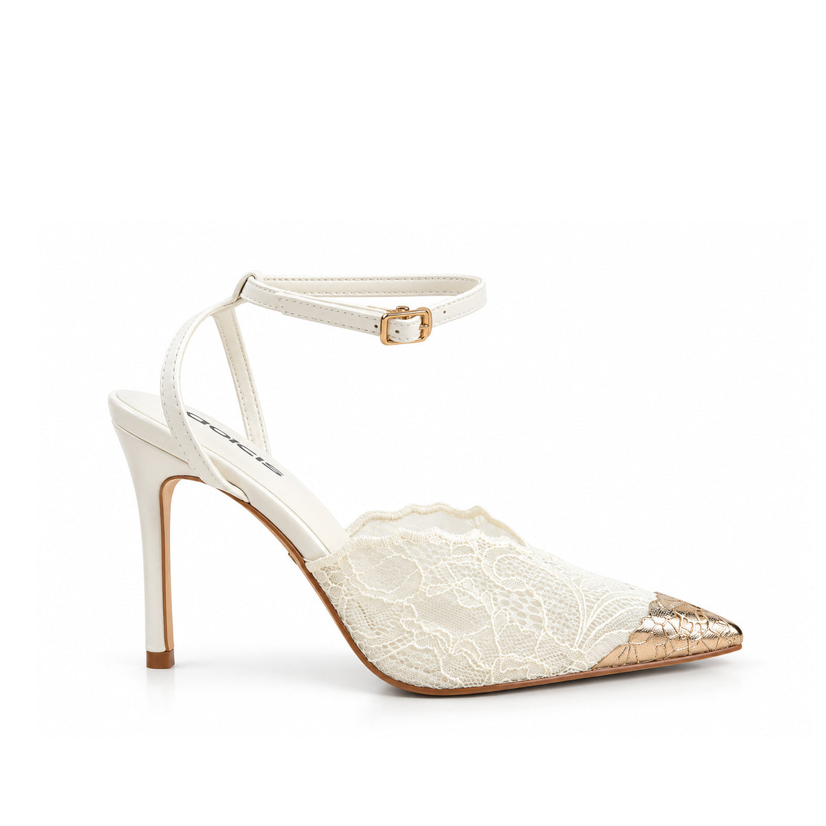White Textured Pencil Heel Sandals | 444P-F