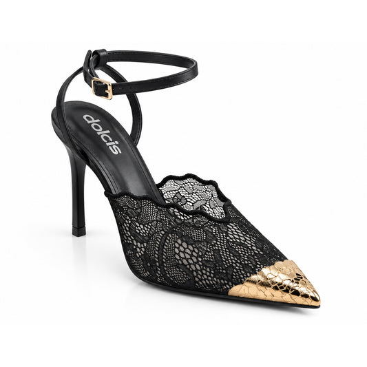 Black Textured Pencil Heel Sandals | 444P-C