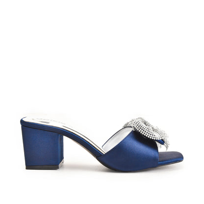 Navy Blue Pearl Bow Block Heels | 510M-Q Dolcis