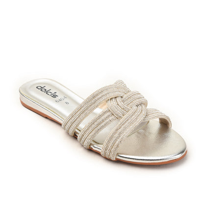 Silver Glitter Strap Flats for Women Slippers | 515M-S